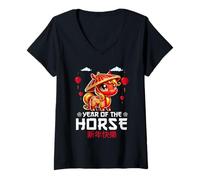 Womens Happy Chinese New Year 2026 - Year of The Horse 2026 V-Neck T-Shirt