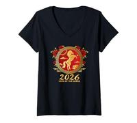 Womens Happy Chinese New Year Art 2026 Oval Year of The Horse V-Neck T-Shirt