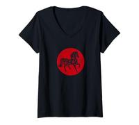 Womens Happy Chinese New Year Art 2026 Red Round Year of The Horse V-Neck T-Shirt
