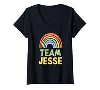 Womens Happy Colorful Team Jesse Rainbow Pride Green Yellow V-Neck T-Shirt