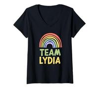 Womens Happy Colorful Team Lydia Rainbow Pride Green Yellow V-Neck T-Shirt
