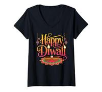 Womens Happy Diwali Festival of Lights V-Neck T-Shirt