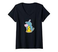 Women's Happy Donkey Hugging Pizza Slice V-Neck T-Shirt