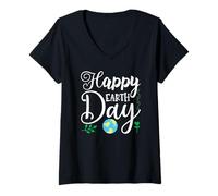 Womens Happy Earth Day Globe Cute Planet V-Neck T-Shirt