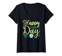 Womens Happy Earth Day Globe Cute Planet V-Neck T-Shirt
