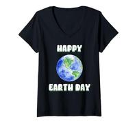 Womens Happy Earth Day Planet Earth Cute Globe V-Neck T-Shirt