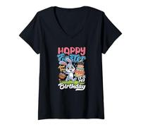Women's Happy Easter and Yes It's My Birthday Funny Bunny Cake V-Neck T-Shirt