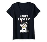 Women's Happy Easter Bruh Cute Funny Hip Hop Easter Bunny Kids Boys V-Neck T-Shirt