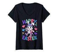 Women's Happy Easter Bunny 90s Retro Style Spring Celebration V-Neck T-Shirt