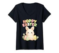 Women's Happy Easter Cute Bunny Baby Rabbit Egg Hunt Spring Design V-Neck T-Shirt