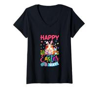 Women's Happy Easter Day Bunny Guinea Pig Hunting Chocolate Eggs V-Neck T-Shirt