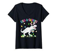 Women's Happy Easter Egg A Saurus T-Rex Dinosaur Easter Egg Hunt V-Neck T-Shirt