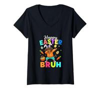 Women's Happy Easter Eggs Dabbing Bunny Dachshund Costume Hip Hop V-Neck T-Shirt