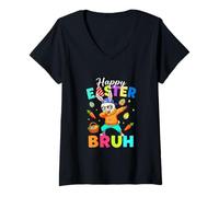 Women's Happy Easter Eggs Dabbing Bunny Llama Costume Hip Hop V-Neck T-Shirt