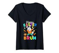 Women's Happy Easter Eggs Dabbing Bunny Samoyed Costume Hip Hop V-Neck T-Shirt