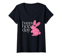 Women's Happy Easter Happy Hop Day Cute Bunny Design V-Neck T-Shirt