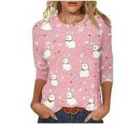 Women's Happy Easter Shirt 3/4 Sleeve Funny Tops Rabbit Graphic Colored Eggs Print Tee T-Shirts Easter Day Gifts #3