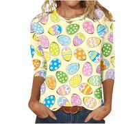 Womens Happy Easter Shirts UK Rabbit Pattern Printed Blouses Ladies Round Neck Eggs Graphic Dressy Tops T-Shirt Comfy Loose Fit Tee