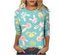 Womens Happy Easter Shirts UK Rabbit Pattern Printed Blouses Ladies Round Neck Eggs Graphic Dressy Tops T-Shirt Comfy Loose Fit Tee