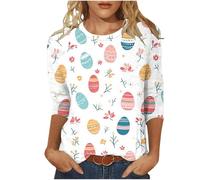 Womens Happy Easter Shirts UK Rabbit Pattern Printed Blouses Ladies Round Neck Eggs Graphic Dressy Tops T-Shirt Comfy Loose Fit Tee