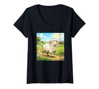 Women's Happy Farm Sheep V-Neck T-Shirt