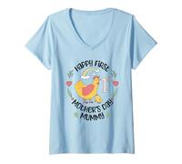 Womens Happy First Mother's Day Chicken Chick Mom Design V-Neck T-Shirt
