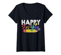 Womens Happy Fri-Yay Friday Lovers Fun Teacher Life Friyay Weekend V-Neck T-Shirt
