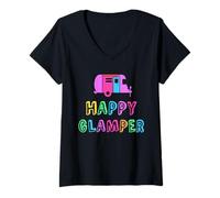 Womens Happy Glamper Girl Camp Glamping Camping Glampy Squad V-Neck T-Shirt