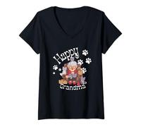 Womens Happy Grandma with Many Little Kitties V-Neck T-Shirt