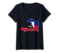 Women's Happy Haitian Flag Day May 18th Port-Au-Prince Haiti Map V-Neck T-Shirt