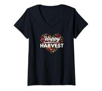 Womens Happy Harvest to Everyone - Shape of Heart, Fall, Autumn V-Neck T-Shirt