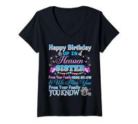 Womens Happy Heavenly Birthday My Sister My Angel In Heaven Memory V-Neck T-Shirt