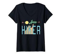Womens Happy Hiker Positive Outdoor Mountain Trek Adventure V-Neck T-Shirt