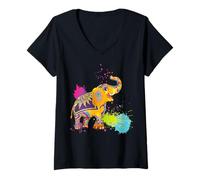 Women's Happy Holi Tshirt Colors India Hindu Spring, Elephant Holi V-Neck T-Shirt