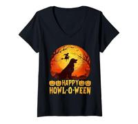 Womens Happy Howl-o-ween V-Neck T-Shirt