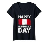 Womens Happy Independence Day Peru Fiestas Patrias Peruvian Flag V-Neck T-Shirt