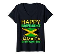 Womens Happy Independence Jamaica Est 6th August 1962, Jamaican V-Neck T-Shirt