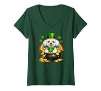 Women's Happy Leprechaun Miniature Poodle Mini Poodle Dog Mom Dad V-Neck T-Shirt