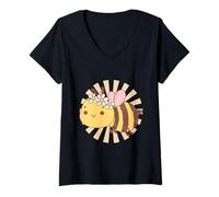 Womens Happy Little Bee V-Neck T-Shirt