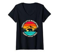 Women's Happy Little Mountains Trees Tshirt Vintage Retro Nature V-Neck T-Shirt