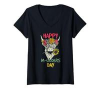 Womens Happy M-udders Day Cow Heifer Farmer Mother's Day Floral V-Neck T-Shirt