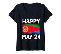 Women's Happy May 24 Eritrea Independence Day Flag Design V-Neck T-Shirt