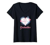 Women's Happy Mother's Day, Godmother Floral Heart Design V-Neck T-Shirt