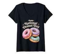 Womens Happy National Donut Day | Sweet Trio Donut V-Neck T-Shirt