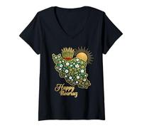 Women's Happy Nowruz Persian New Year Iran Map Floral Spring Sabzeh V-Neck T-Shirt