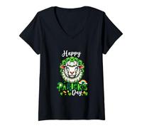 Women's Happy Patrick's Day Sheep Shamrocks Lover Farmer Kids V-Neck T-Shirt