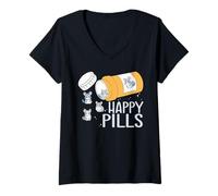 Women's Happy Pills Chinchilla Pet Chinchillas V-Neck T-Shirt
