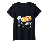 Women's Happy Pills Parrot Bird Lover V-Neck T-Shirt