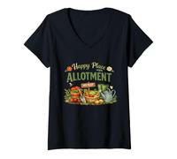 Women's Happy Place Allotment Gardening Garden Plot British Gardener V-Neck T-Shirt