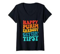 Women's Happy Purim Errbody Gettin' Tipsy Purim Party Queen Esther V-Neck T-Shirt